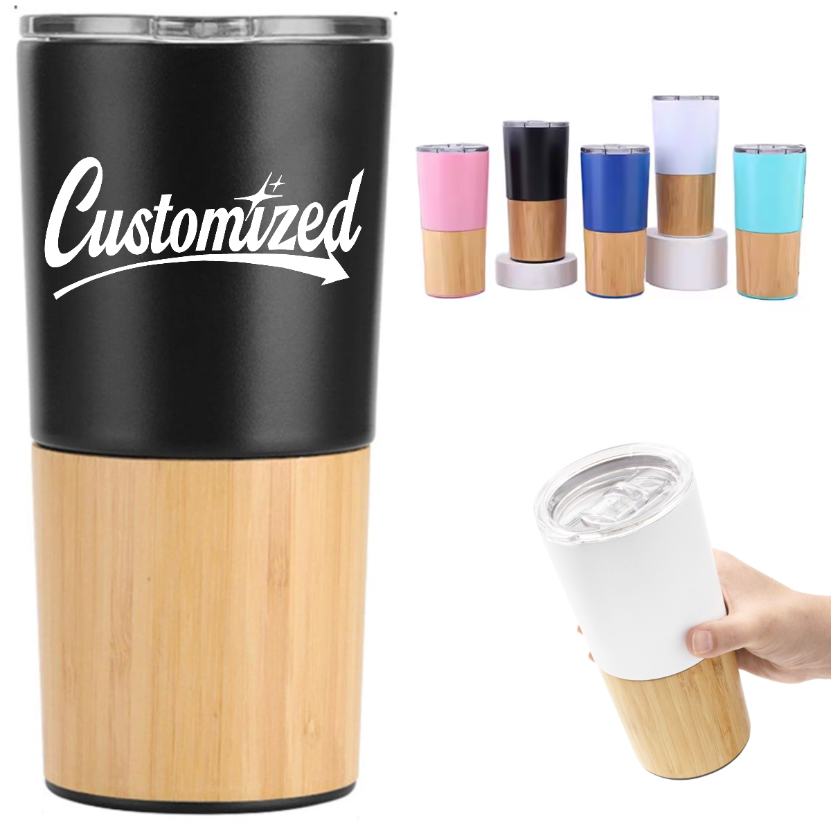 17Oz. Bamboo Base Stainless Steel Tumbler with Custom Logo 7
