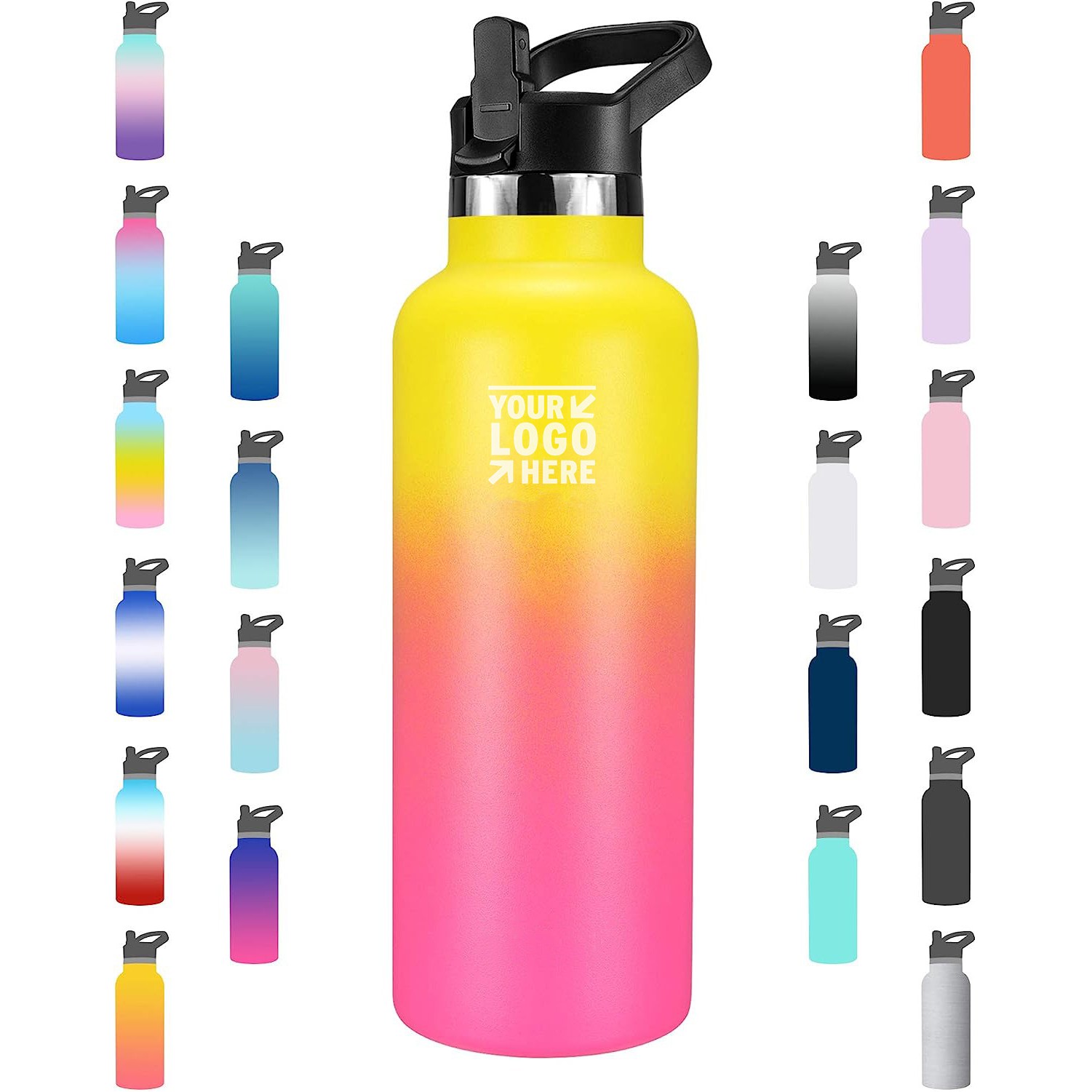 Standard Mouth Stainless Steel & Vacuum Insulated Bottle, New Straw Lid with Wide Handle 22oz -650ml 2