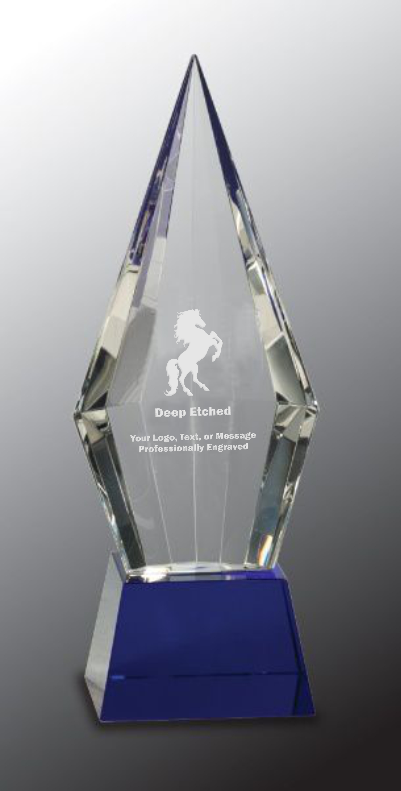 9 1/2" Obelisk Facet Crystal Award on Blue Pedestal Base