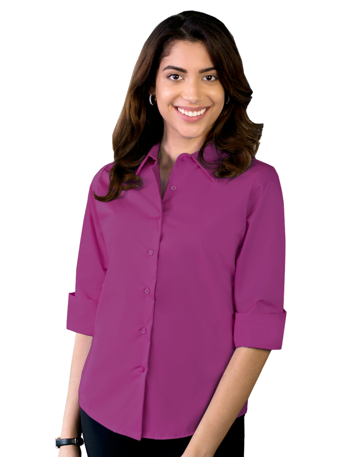 Blue Generation - Women's Pocketless 3/4-Sleeve Stretch Poplin Shirt 12
