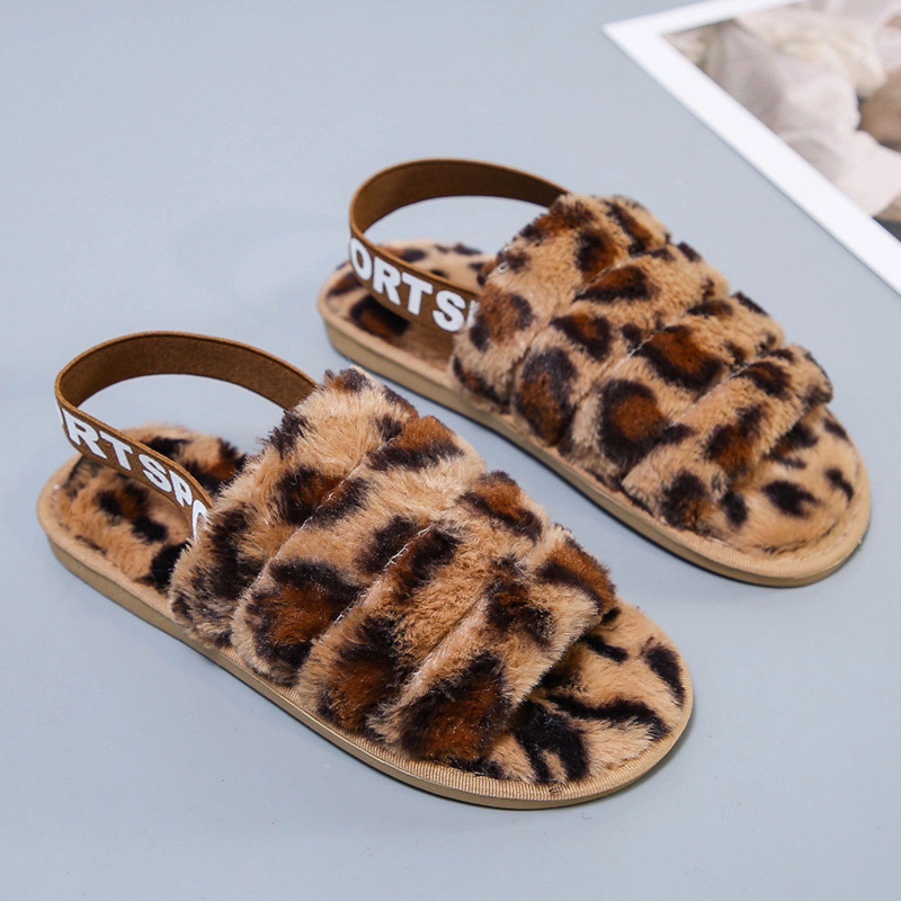 House Slippers Faux Rabbit Fur Open Toe Shoes 4