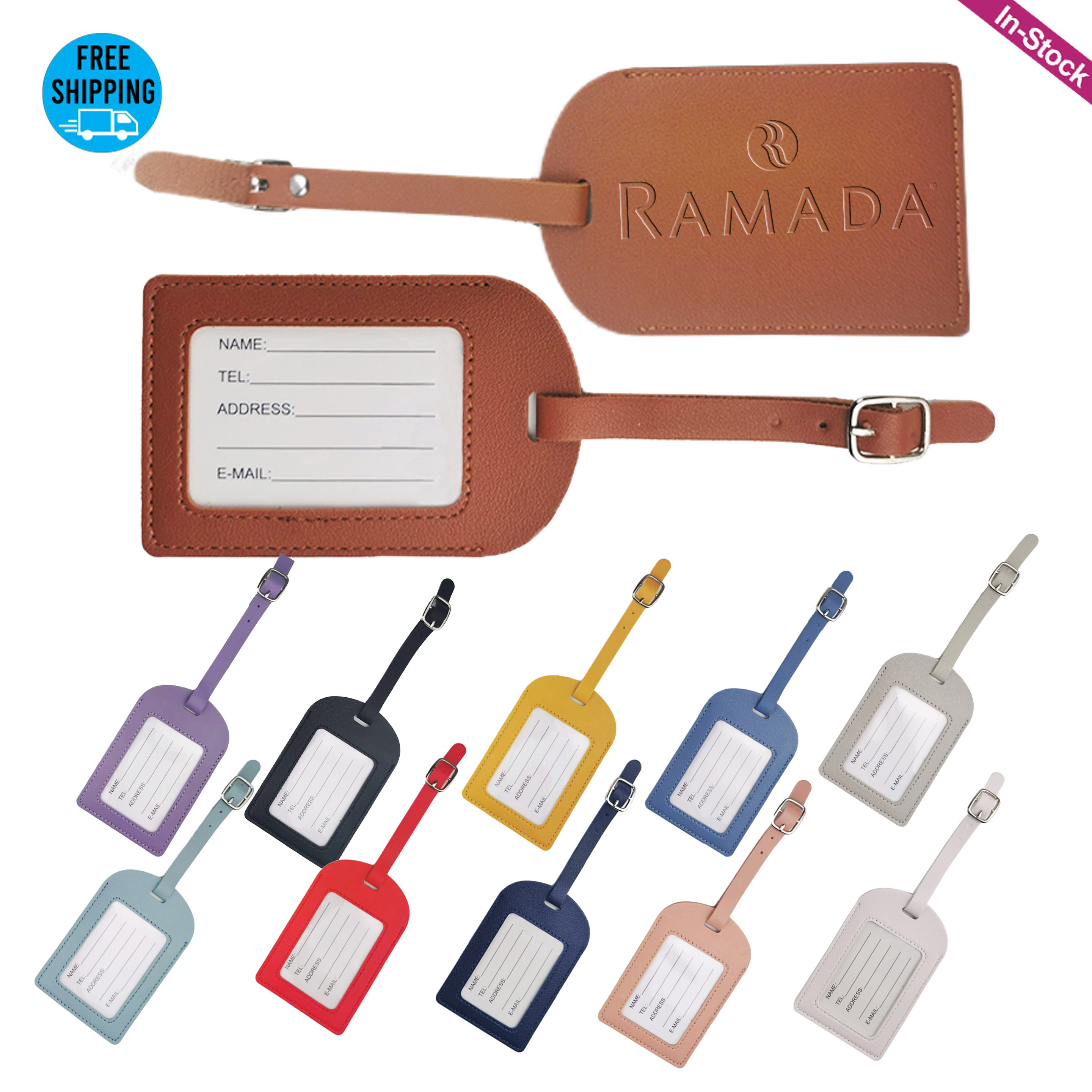 Debossed PU Leather Luggage Tag with Large Visable Window 4