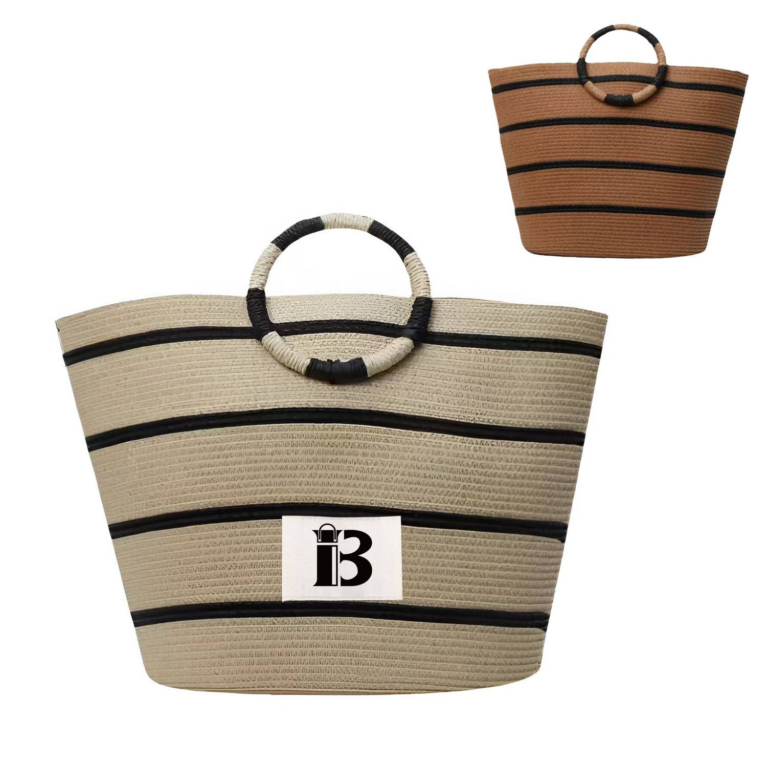 Large Capacity Women Straw Tote Bag, custom tote bag with logo imprint 2