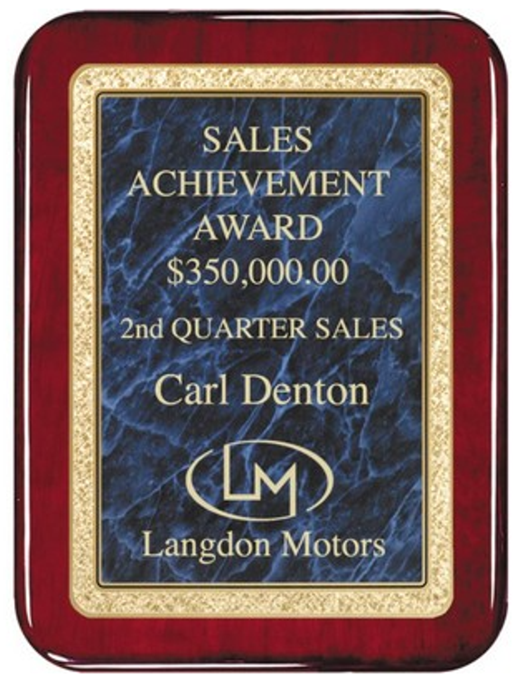 Rosewood Radius Plaque Solid Brass Engraving Plate 9" x 12" Award