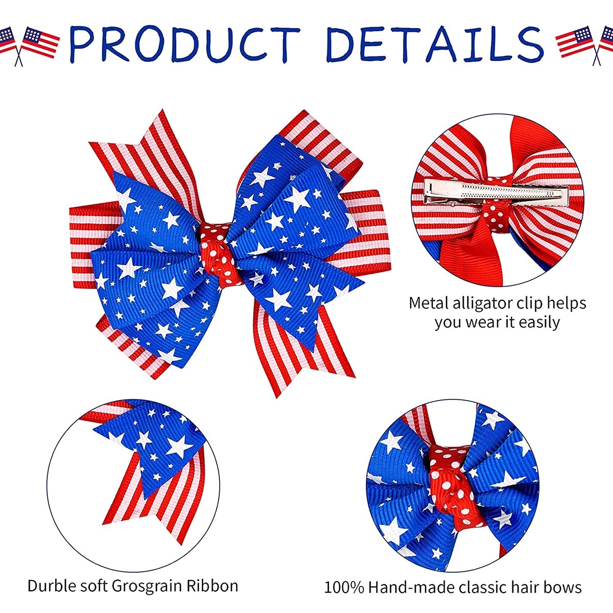 American Flag Hair Bow Clips 2