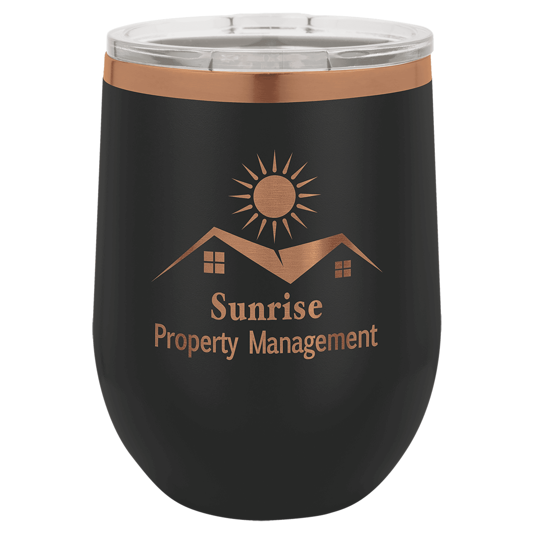 Polar Camel 12 oz. Black/Rose Gold ION-Plated Stemless Wine Tumbler with Lid 2