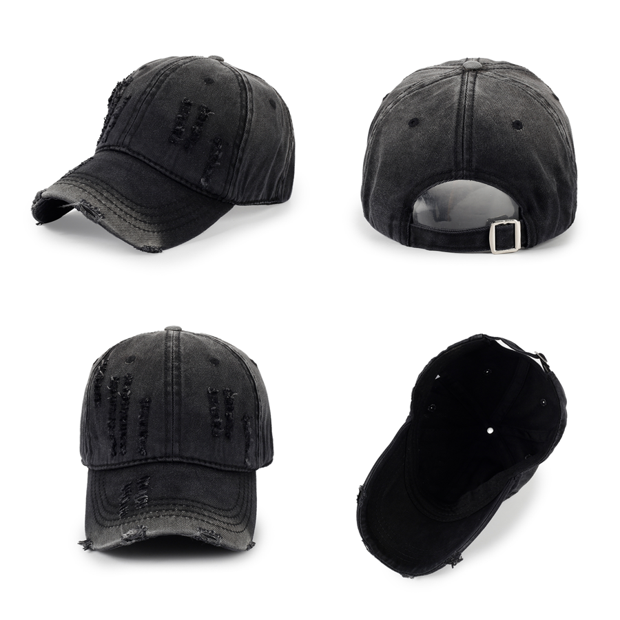 Stock Solid Color Distressed and Ripped Cotton 6-Panel