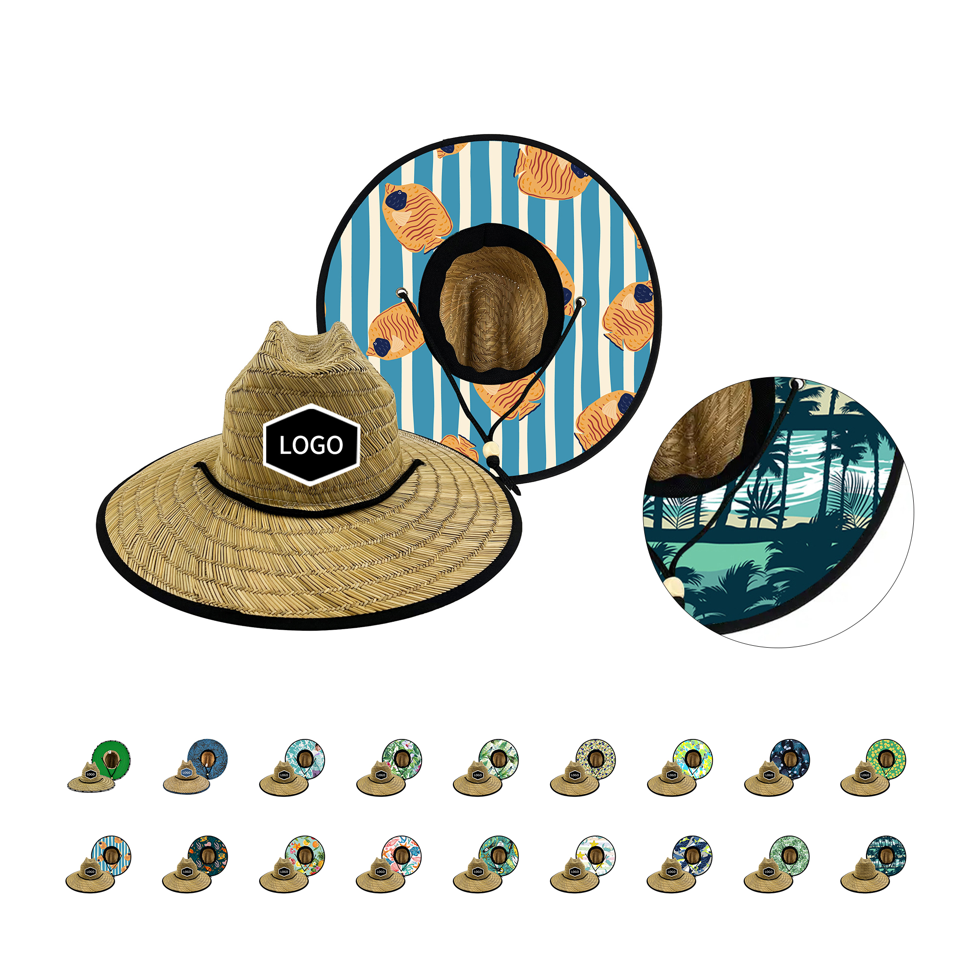 Lifeguard Sun Style Woven Grass Wide Brim 22" 6