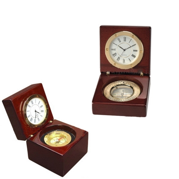 Piano Wood Desk Clock, Compass 2