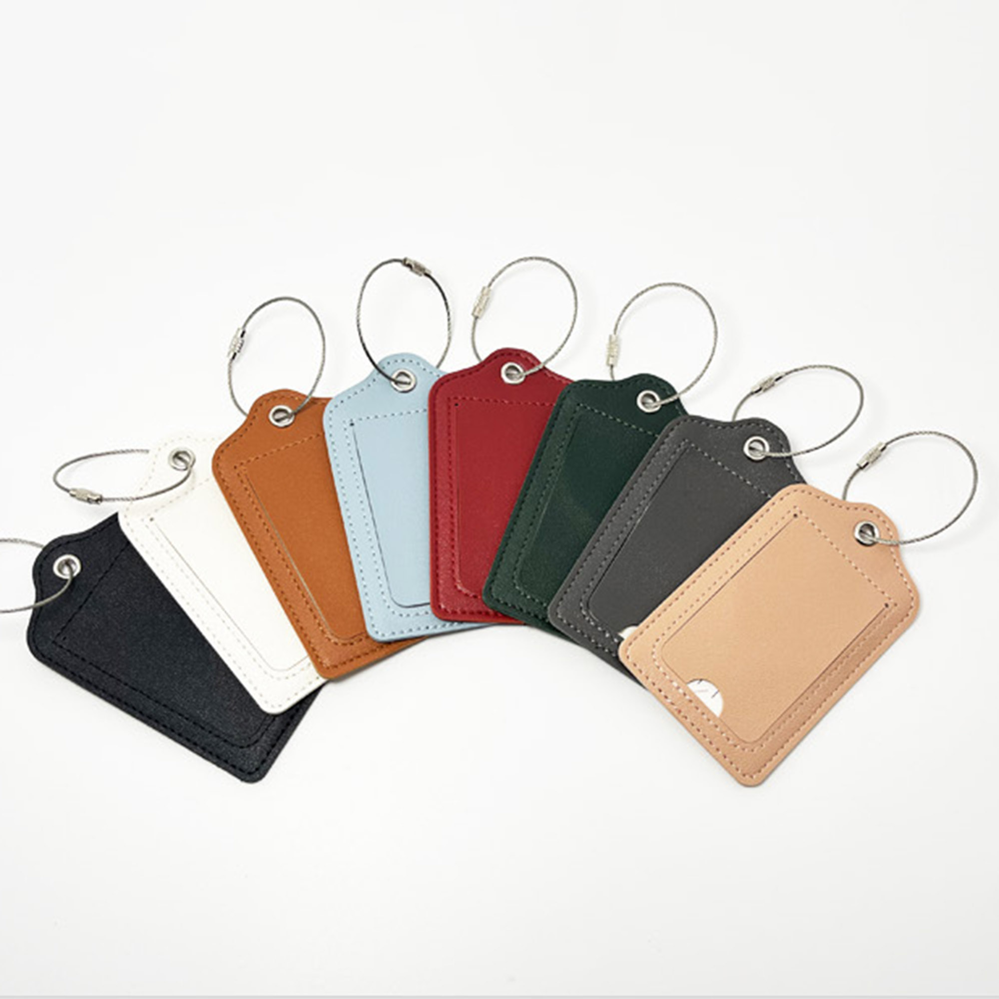 PU Leather Luggage Tags with Privacy Cover Metal Ring 5