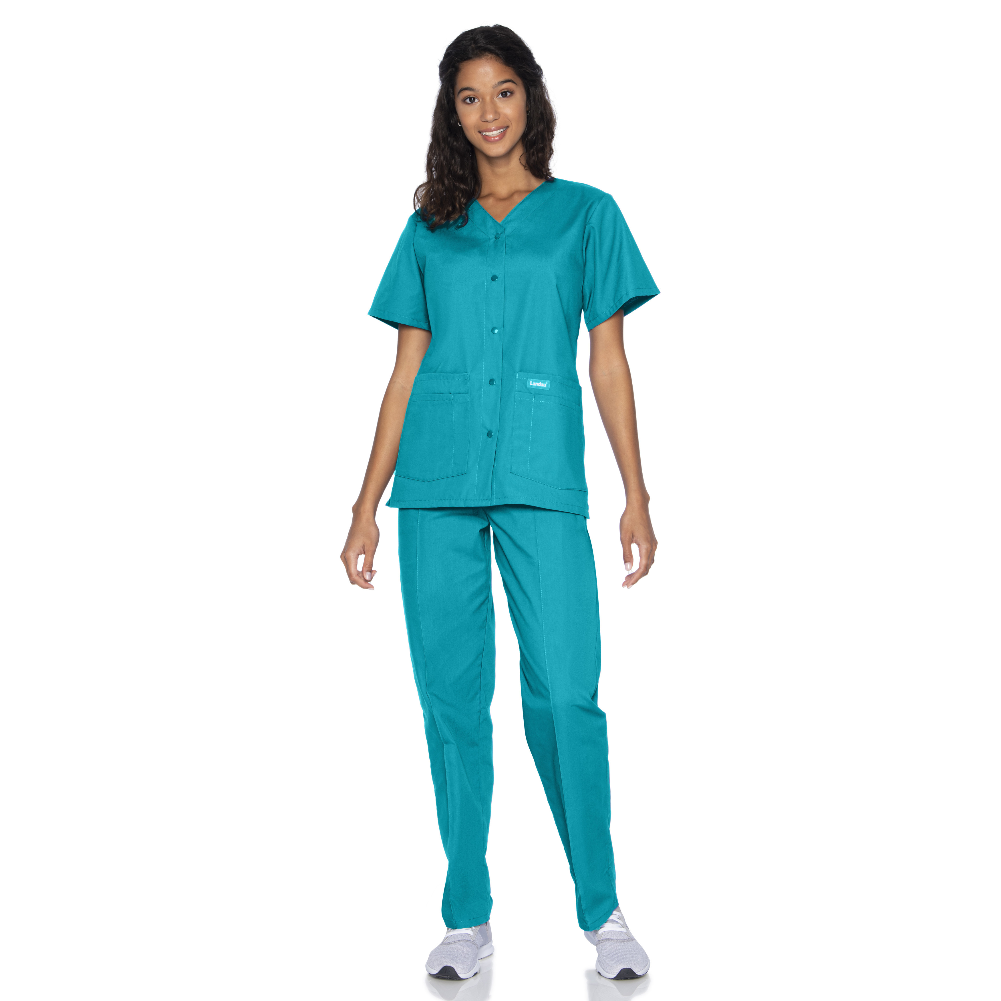Landau - Essentials - Women's Four-Pocket Snap-Front V-Neck Top 12