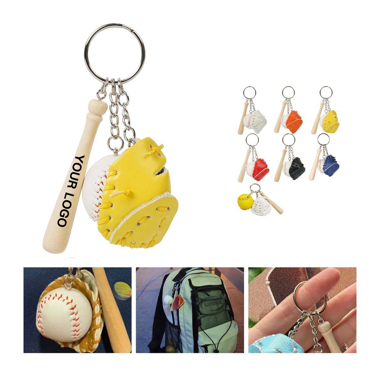 Baseball Mini Keychain with Glove Bat Ball 2
