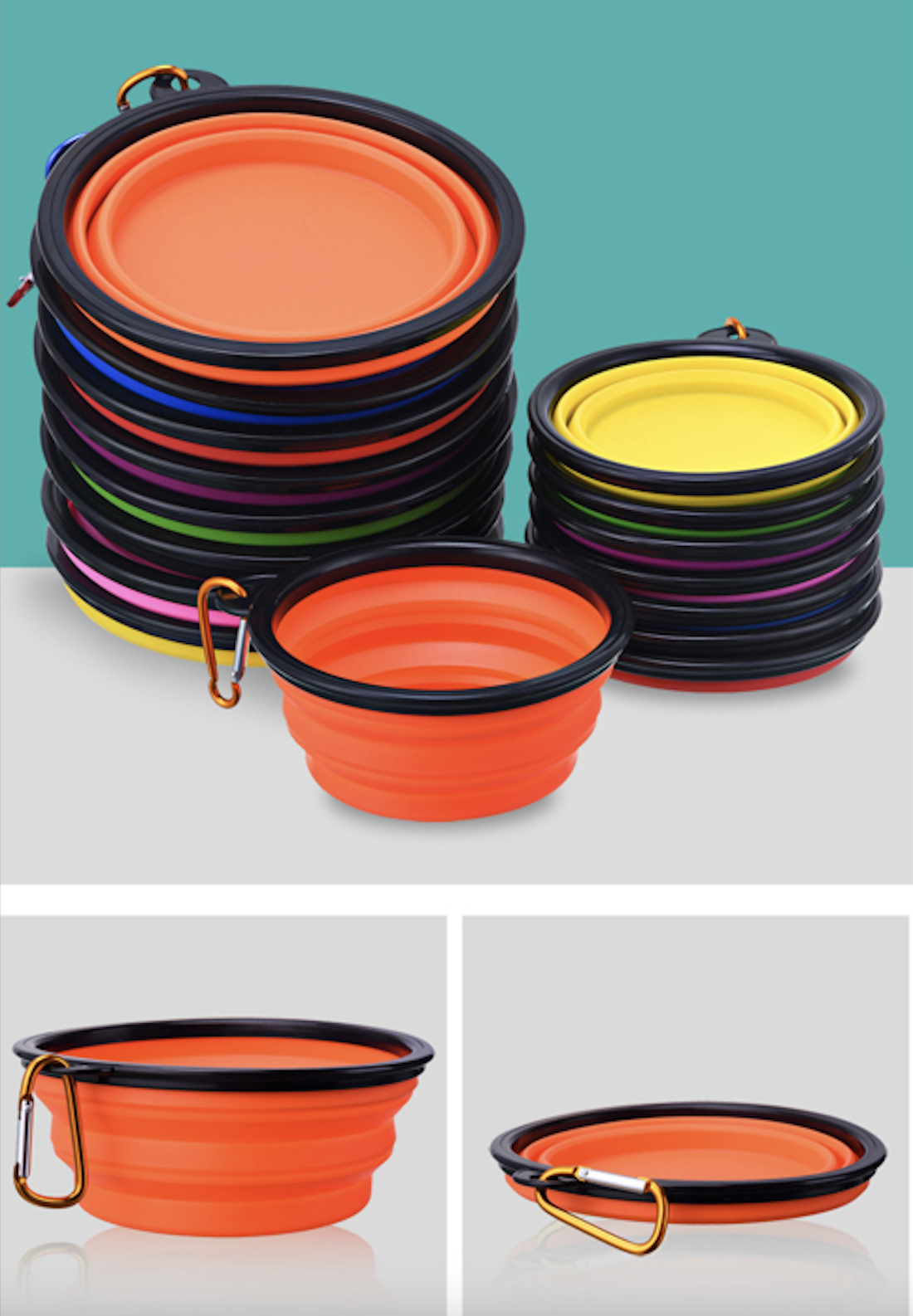 Silicone Collapsible Pet Bowl With Carabiner 1