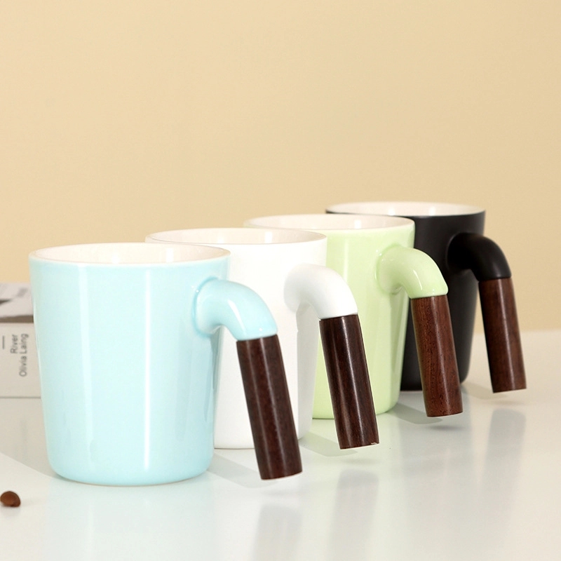 12 OZ. Custom Wooden Handle Ceramic Coffee & Milk Drink Mug 12