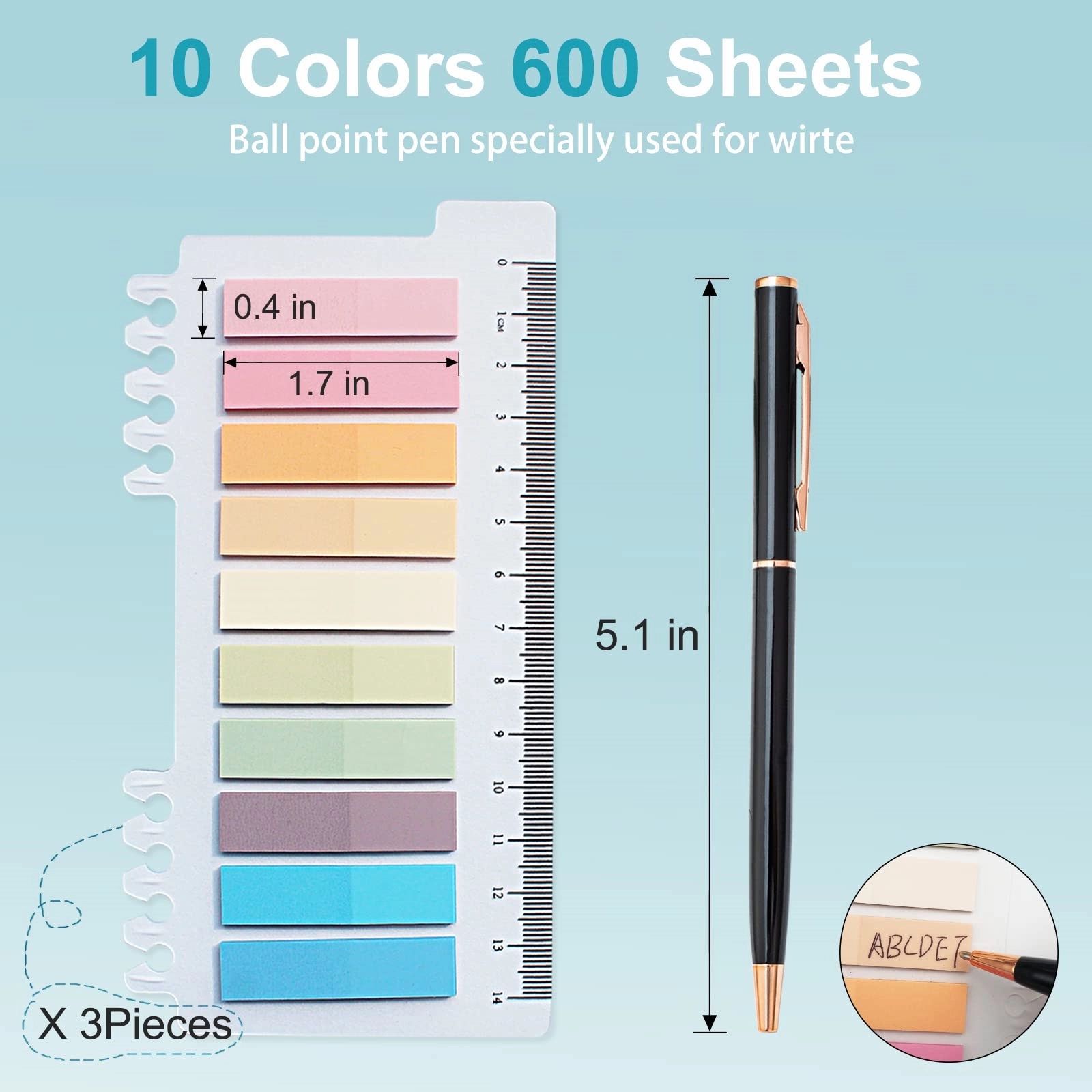 3 PCS Sticky Note Tabs Ruler with Pen Set 5