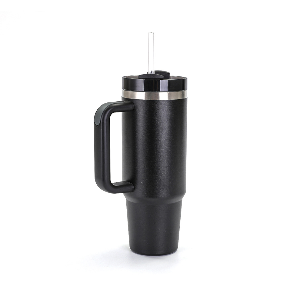 30OZ Double Walls Stainless Steel Auto Tumbler With Straw And Handle 14