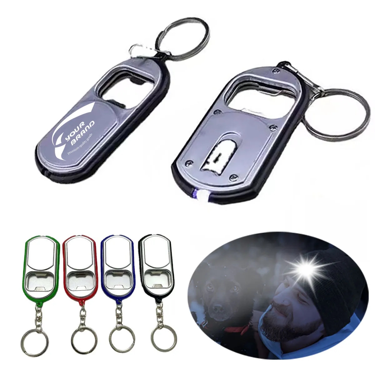 Mini Slide Button Led Flashlight With Can Opener Key Chain 3