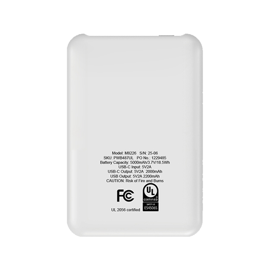 UL Certified Dual Port 5000mAh Power Bank Compact 7