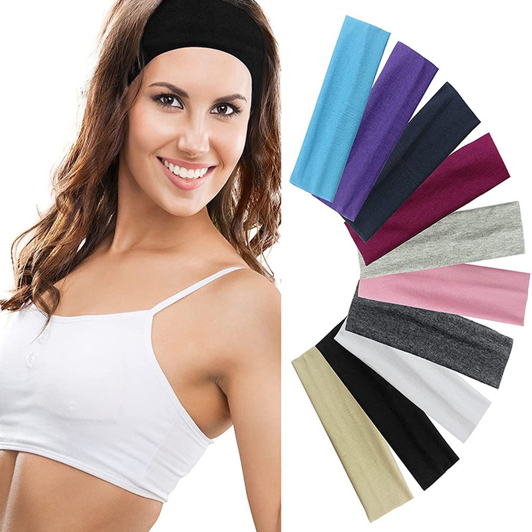 Non-Slip Stretch Headbands Sports Head Wraps 15