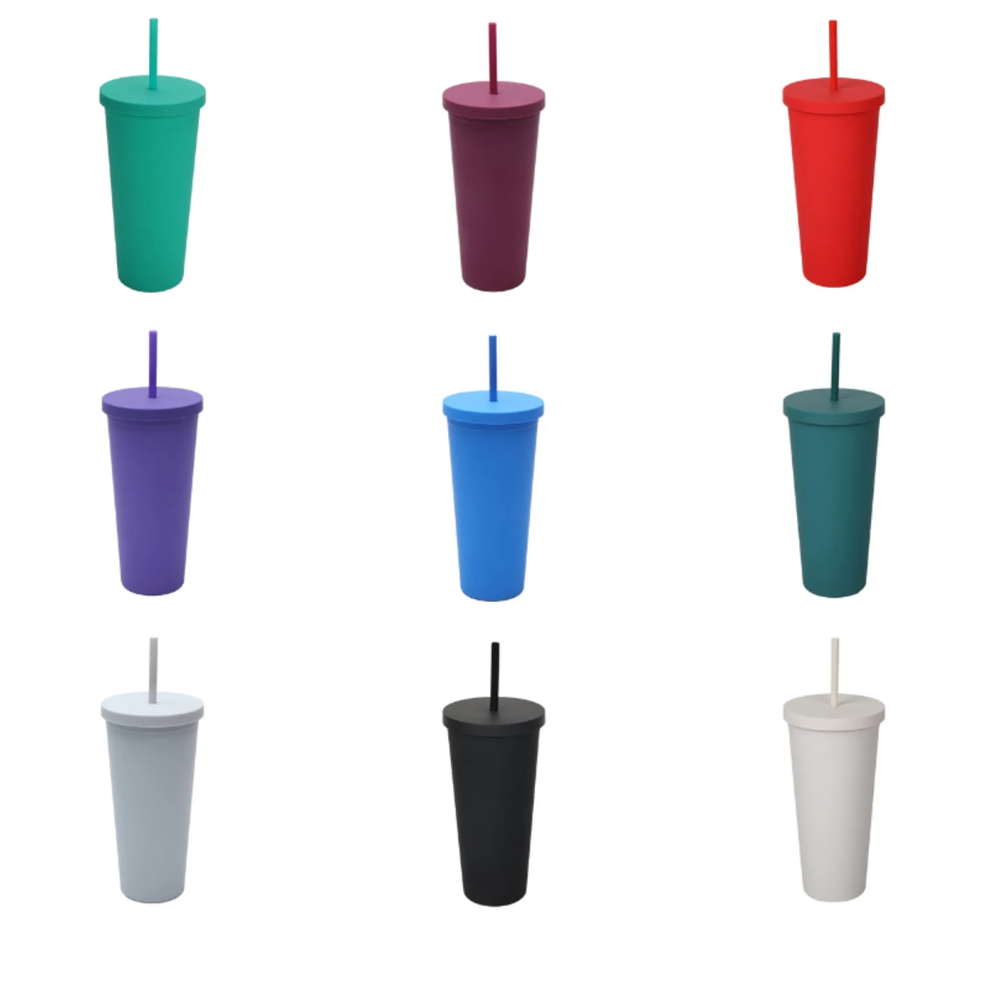 Frosted Double Walled Plastic Straw Cup 2