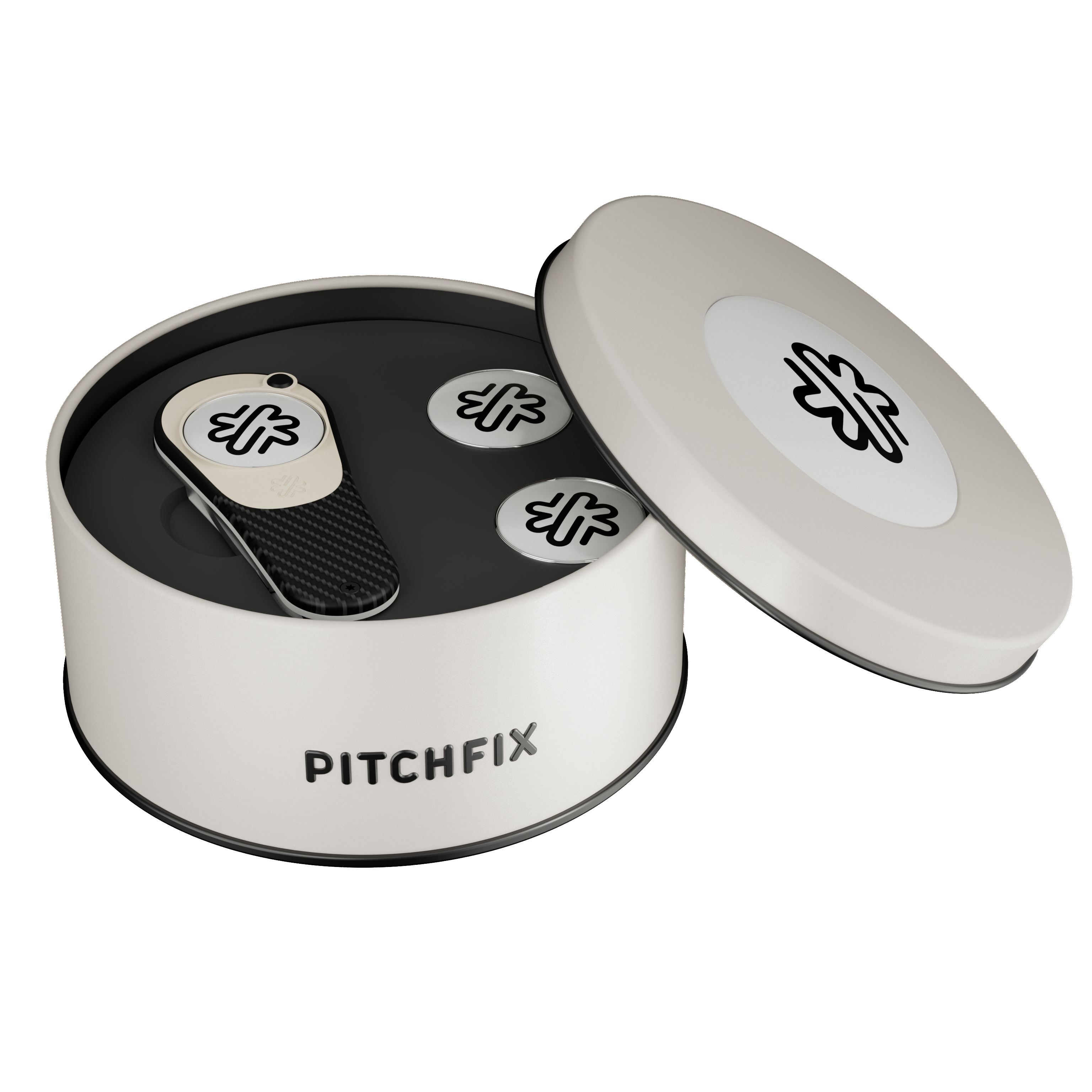 Pitchfix Icon Golf Divot Tool in Round Tin with Two Extra Ball Markers 5
