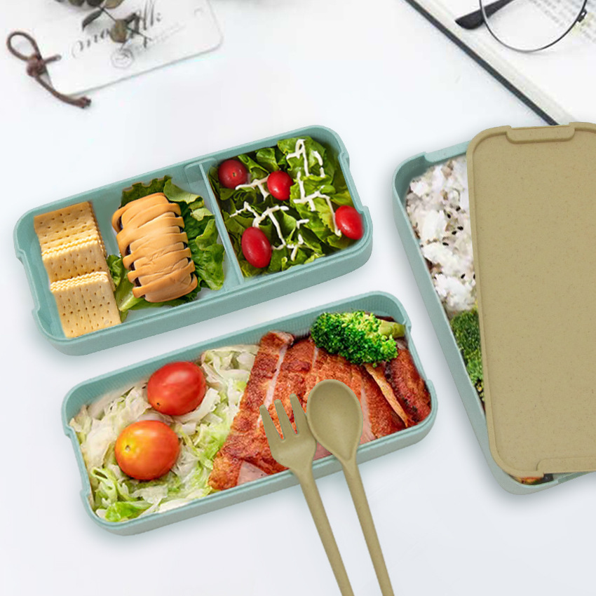 Three Layers Outdoor Picnic Wheat Plastic Bento Box 8