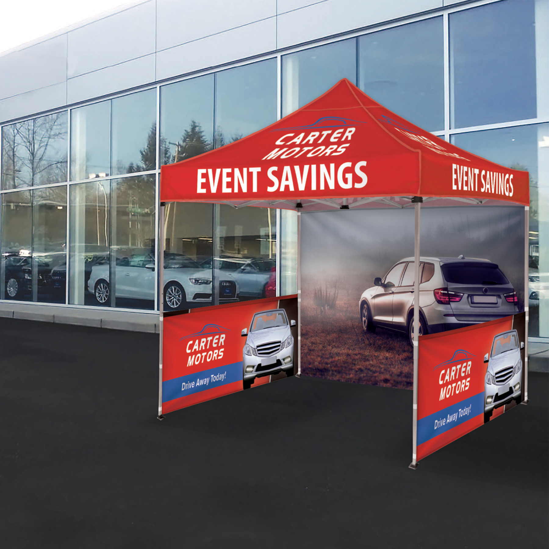10' Square Canopy Tent W/One Full Double Sided Wall and Two Double Sided Half Walls 10