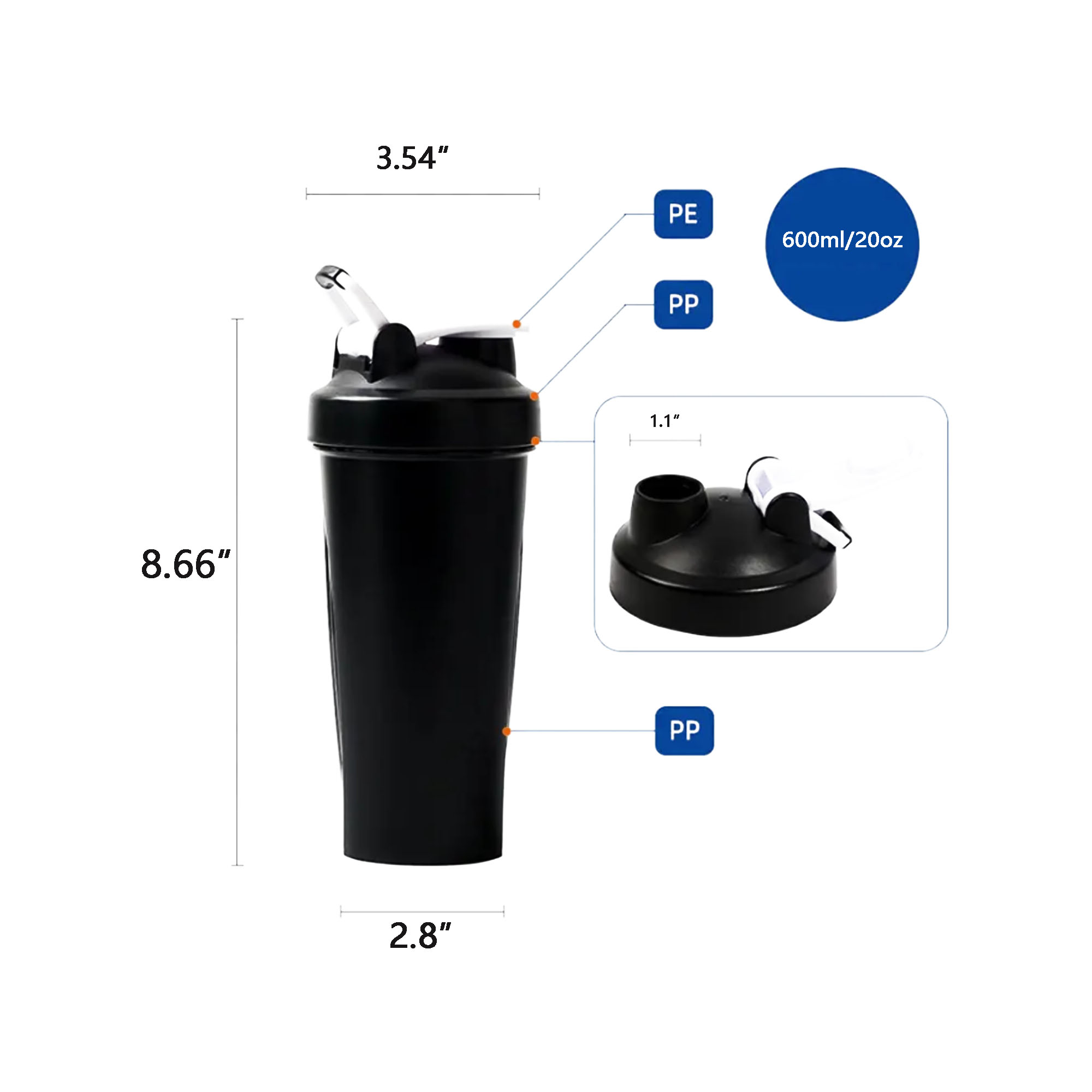 20oz Fitness Sports Protein Shaker Cup With Shaker Ball 4