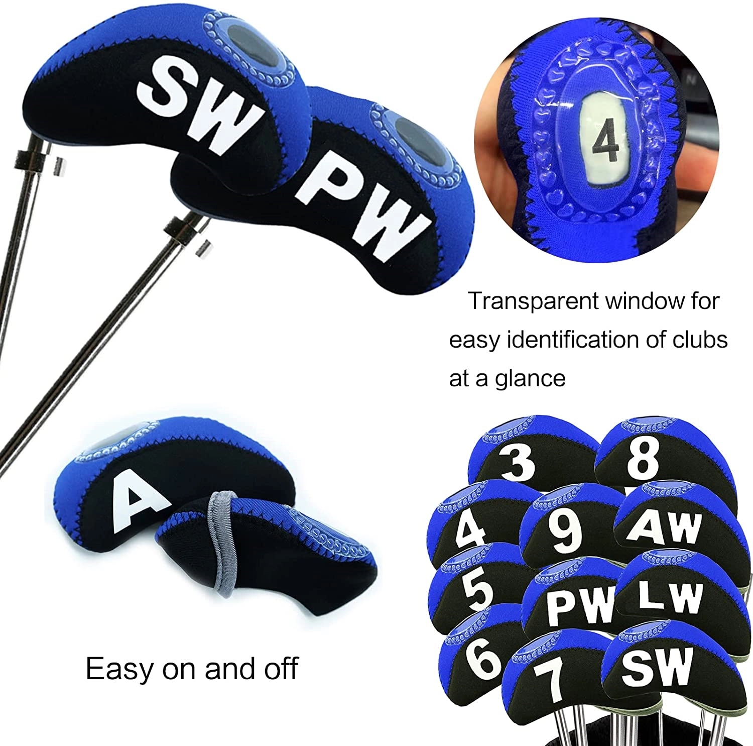Golf Club Iron Head Covers 12Pcs Set With Top Window 5
