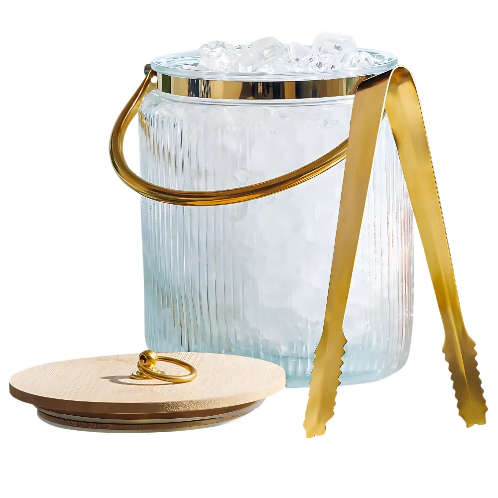 3L Ribbed Glass Ice Bucket with Airtight Lid 5