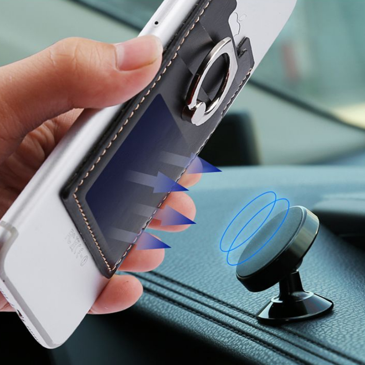 PU Phone Card Holder with Metal Ring Grip and Stand 5