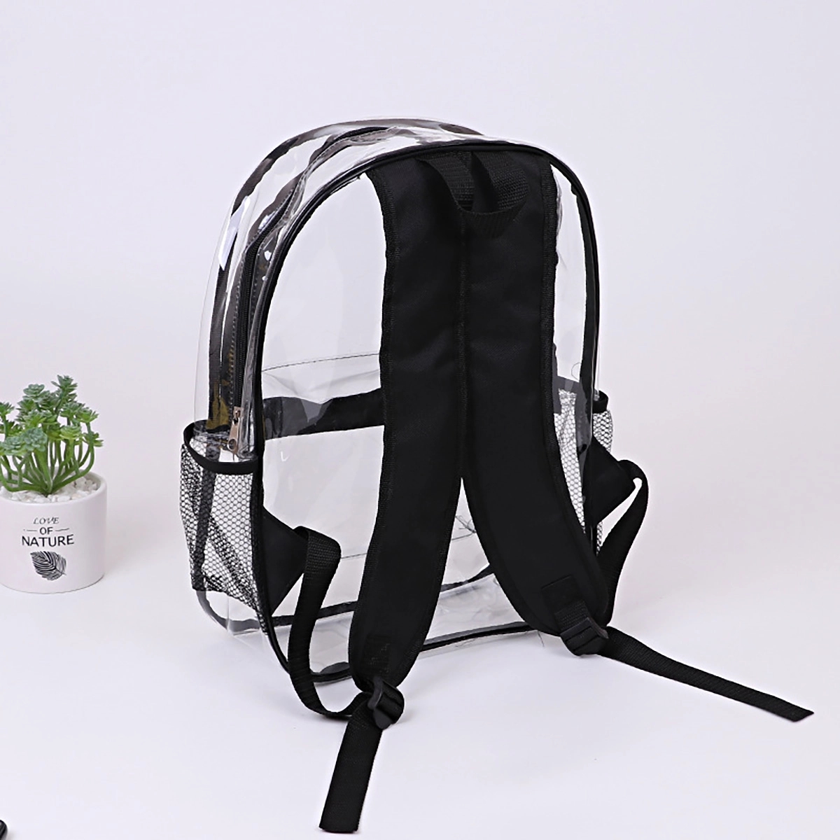 Clear Backpack With Reinforced Straps Front Accessory Pocket 1