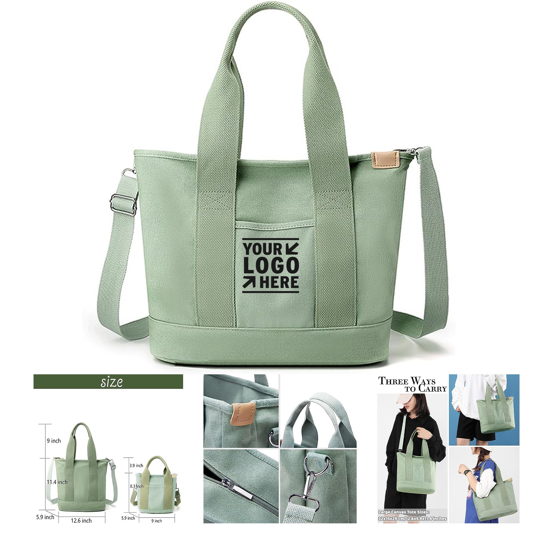 Women Crossbody Shoulder Small Large Canvas Tote Bags with Pocket 2