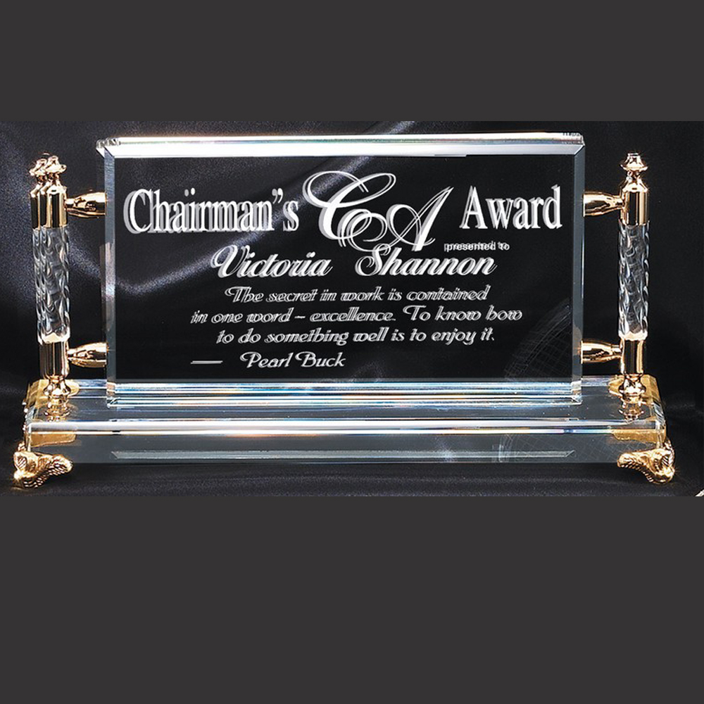 Crystal DesktopRectangle Award withGold Accents 4