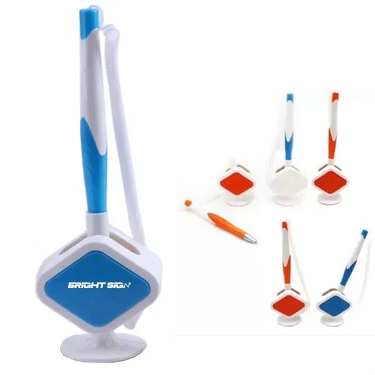 Plastic Desk Pen With Stand And Spiral Chain 3