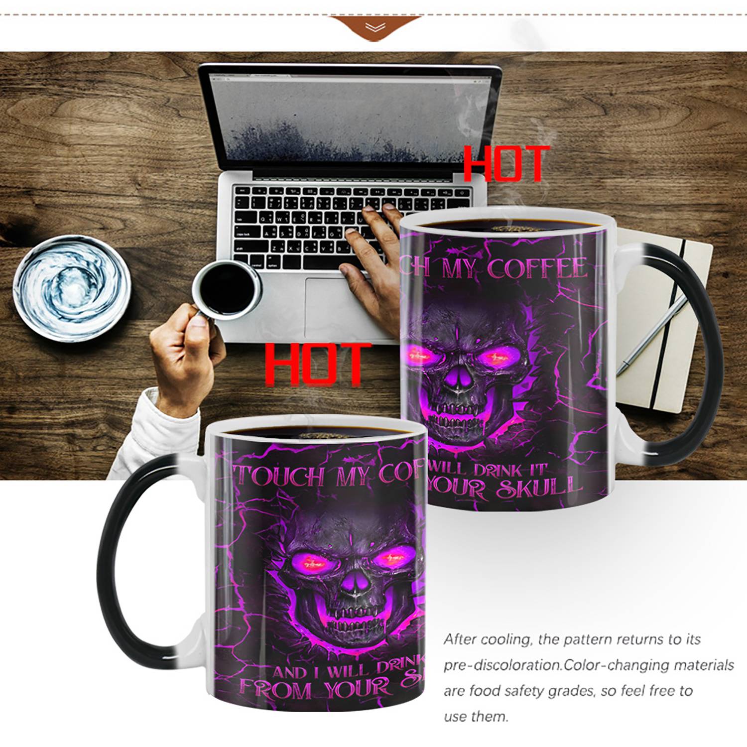 13oz Heat Sensitive Color Changing Ceramic Skull Design Mug 2