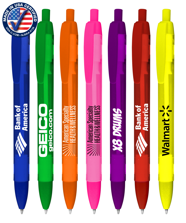 Certified Made USA - Frosted Click Pen with Solid Trim 2