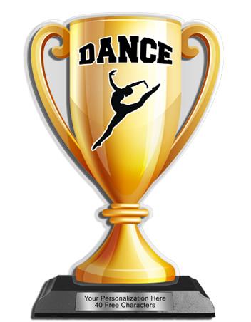 Acrylic Trophy: 6" Cup, Dance Design, 3x5" Black W 2