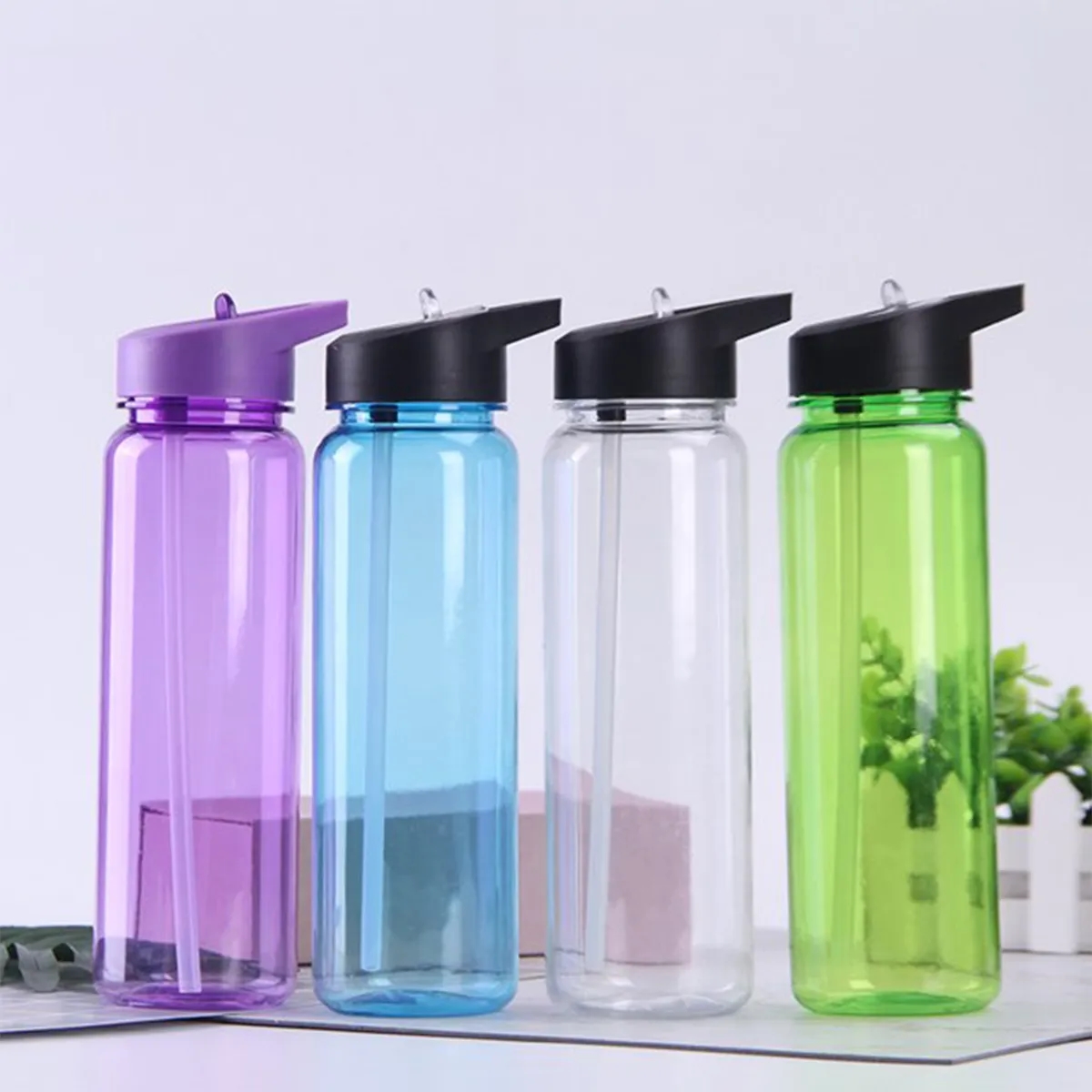 Sport Portable Translucent Water Bottle With Flip Straw 3