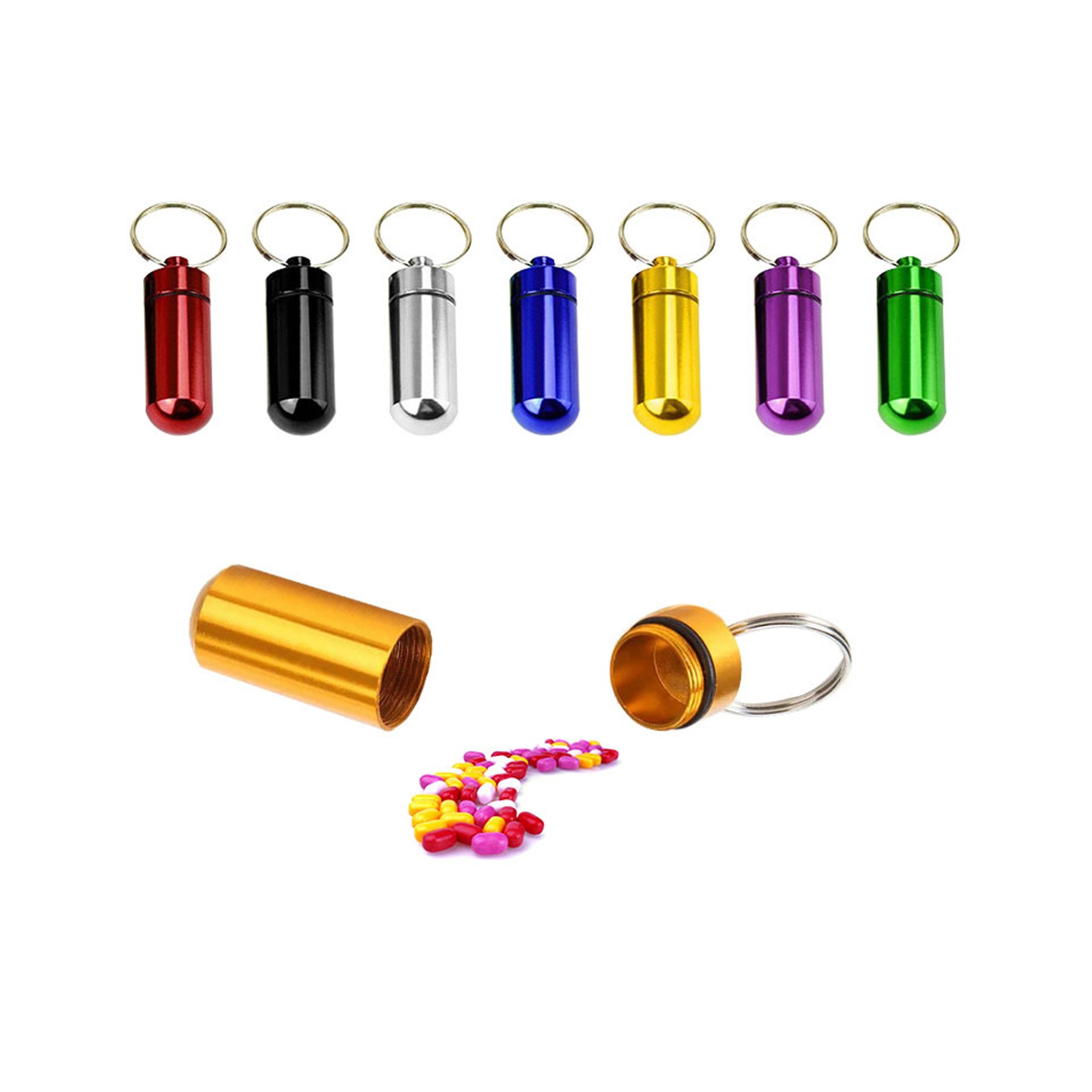 Waterproof Aluminum Pill Box Case With Keychain 16