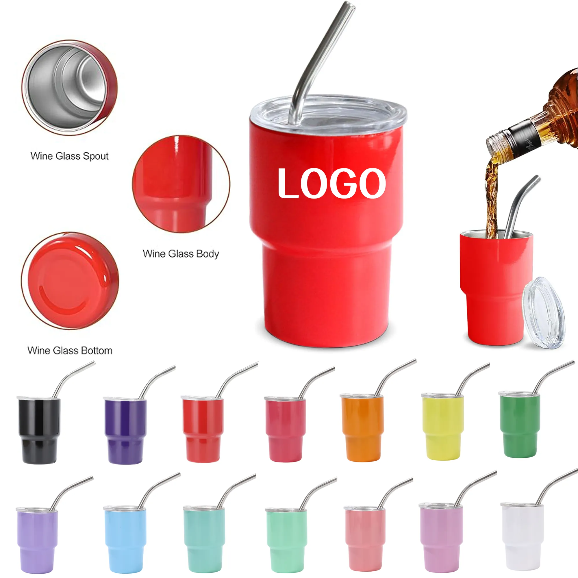 Mini Tumbler Shot Glass with Straw and Lid 5