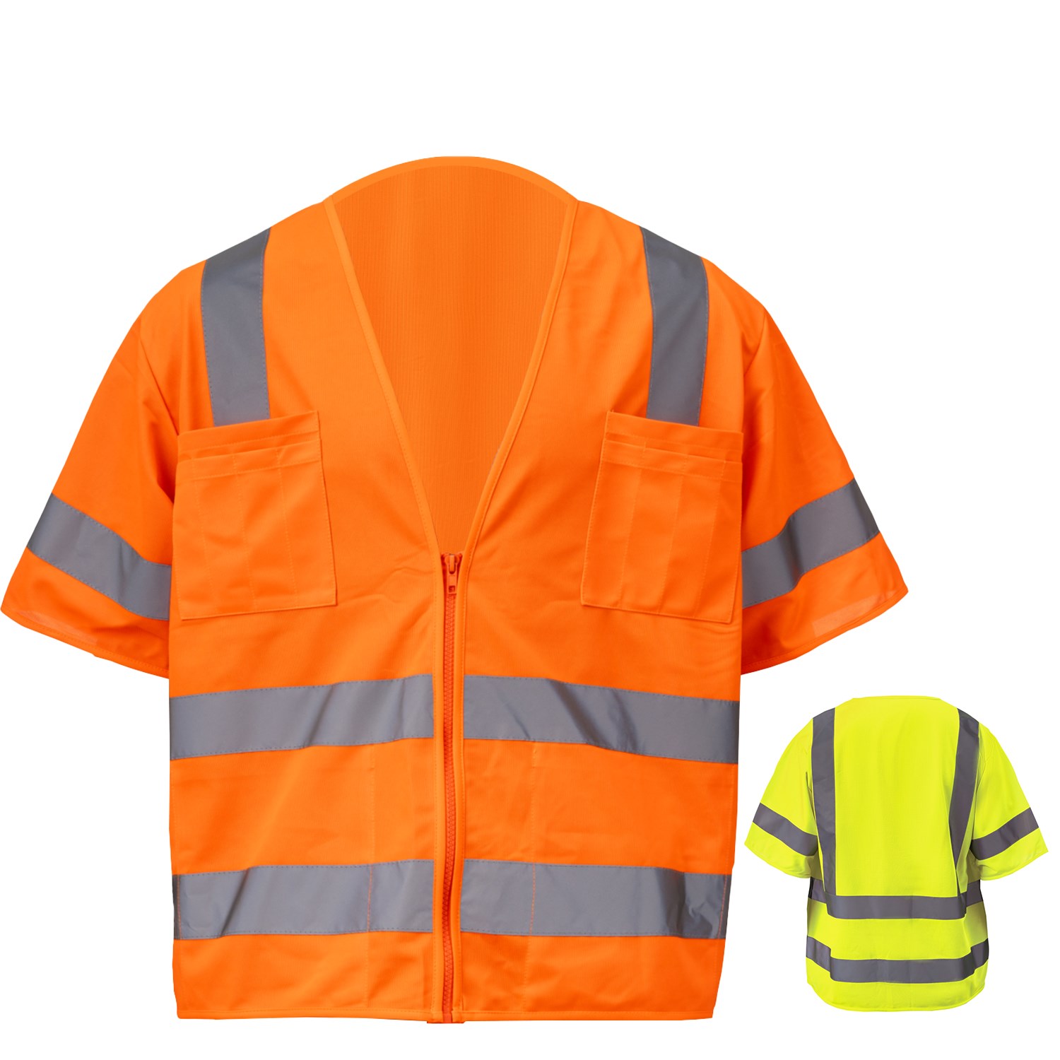 3.8oz. Knitted Class 3 Double Band Reflective Tape Safety Vest With 2 Pockets 4