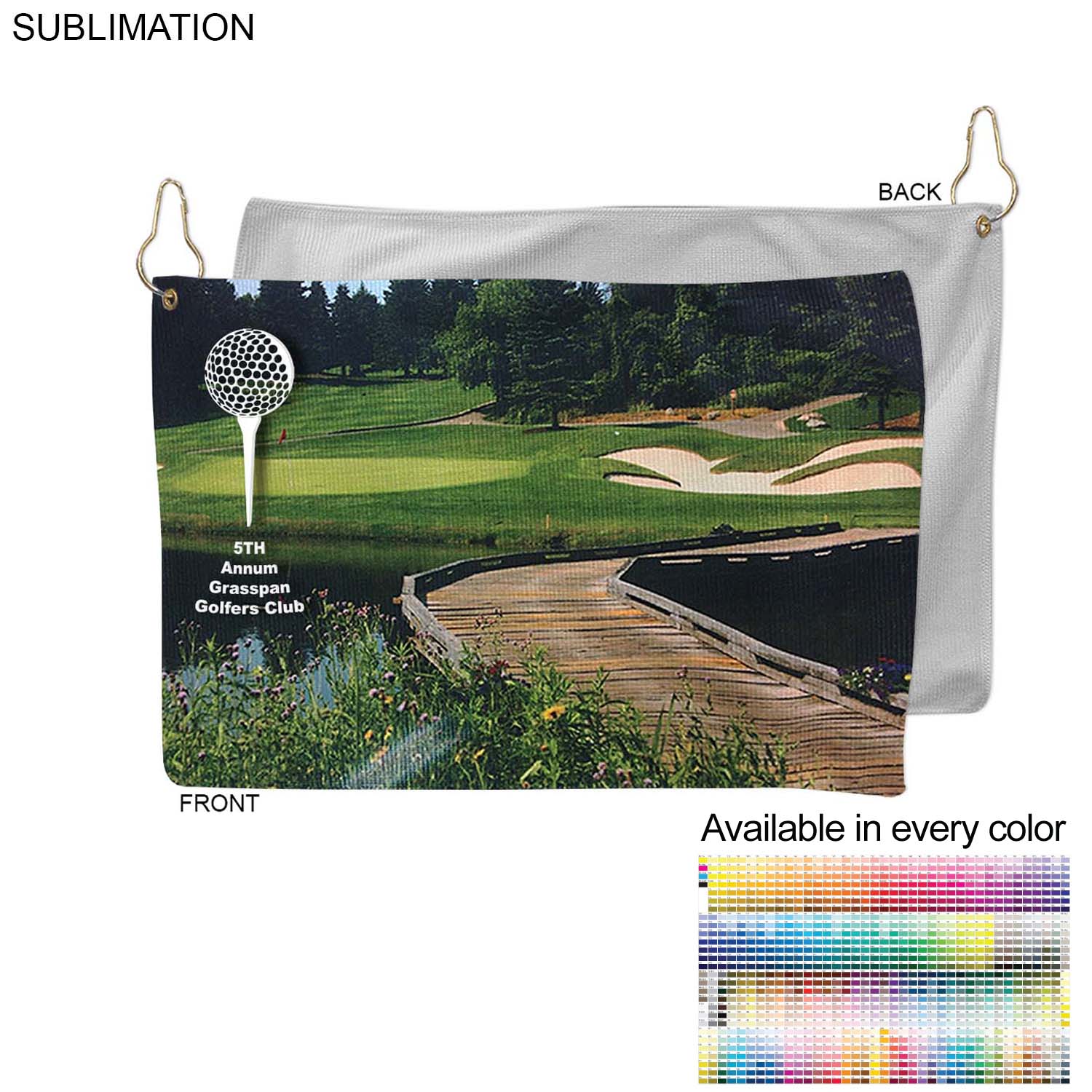 Microfiber Dri-Lite Terry Golf Towel, Finished size 12x18, Nofold Grommet & Hook, Sublimated 3