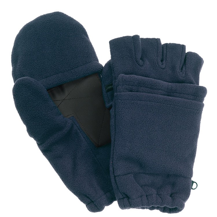 Navy Blue Fleece Fingerless Gloves with Mitten Flap 1