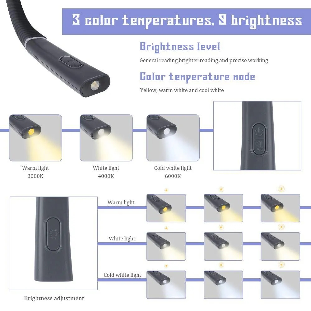 Custom 3 Color 9 Brightness Level LED Neck Reading Light 5