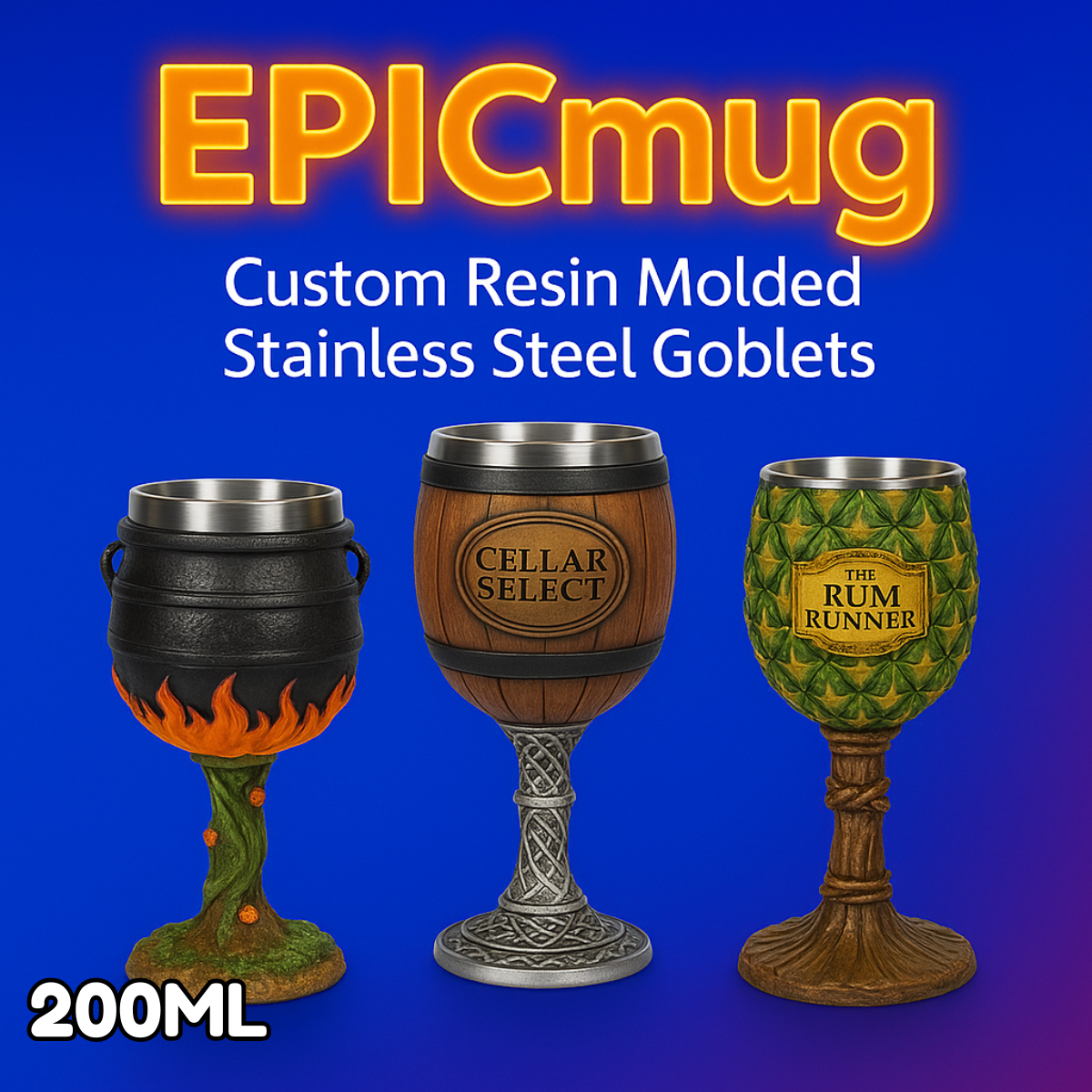 EpicMug Customizable Resin Molded Exterior Goblet/Chalice - 200ML Stainless Steel Insert