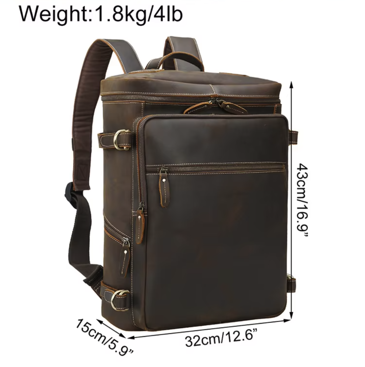 Large Capacity Men's Crazy Horse Leather 15.6 Inch Backpack 2