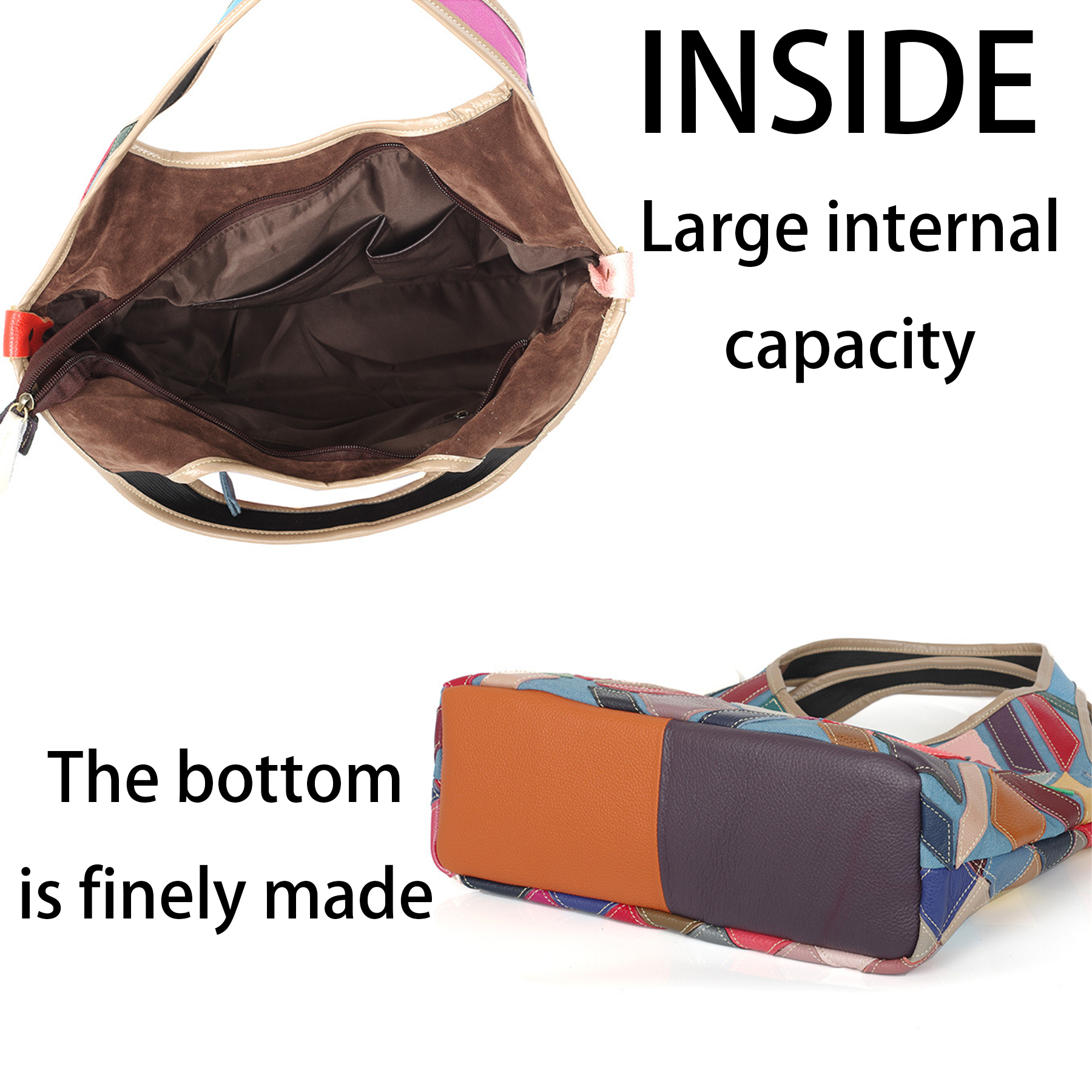Genuine Leather Colourful hand-paneled shoulder tote 3