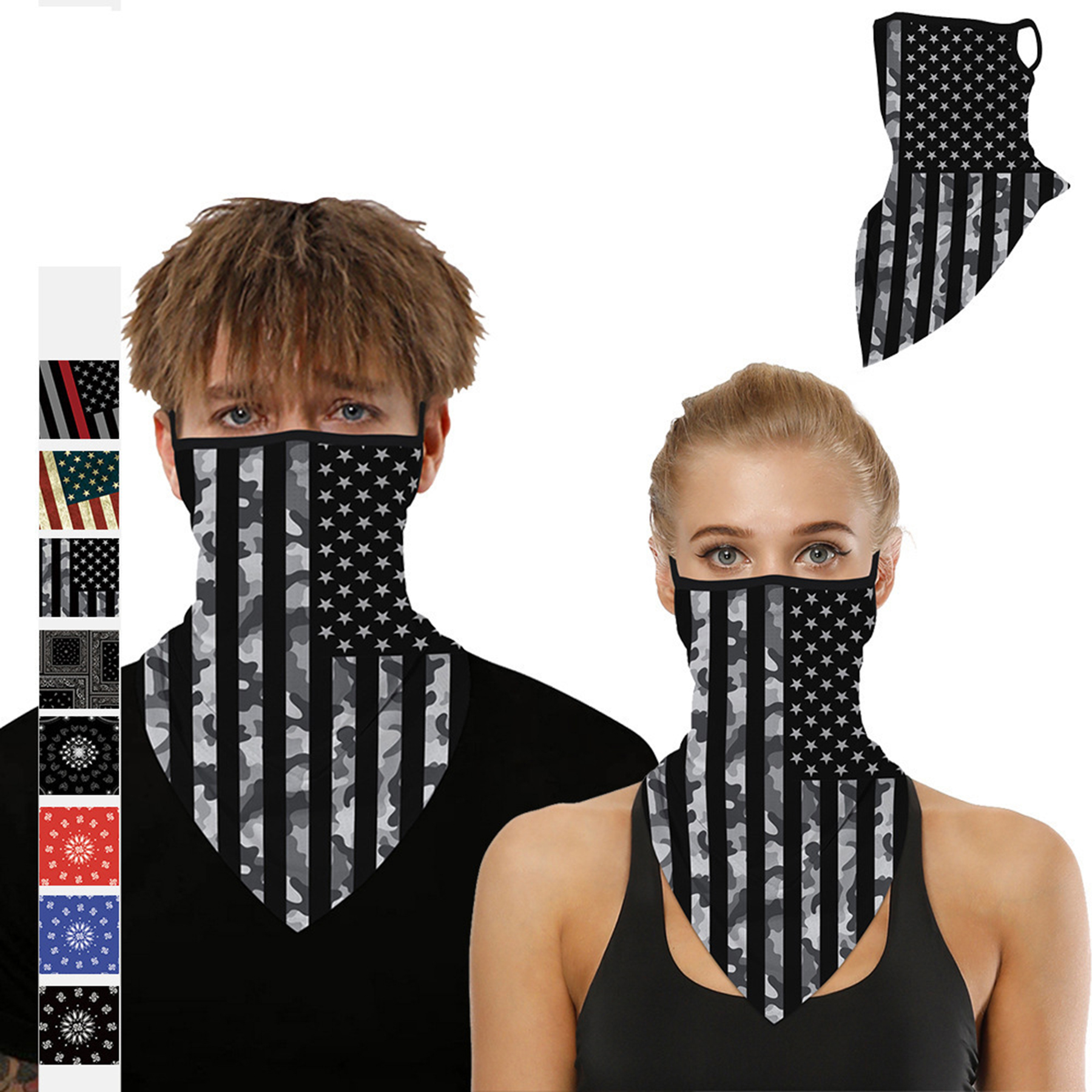 Patriotism American Us Flag Face Bandana With Ear Loop 4