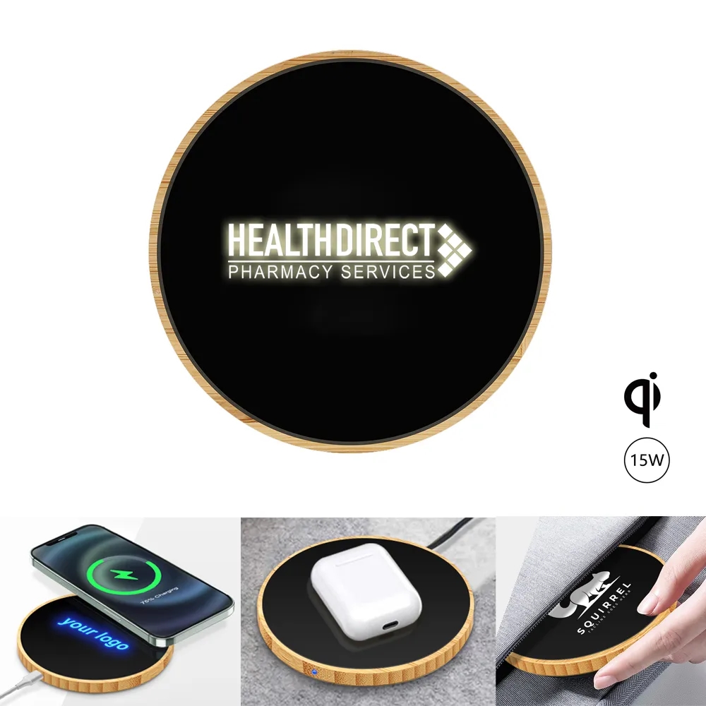 15W Light-up Logo Wireless Charging Pad-Bamboo 2